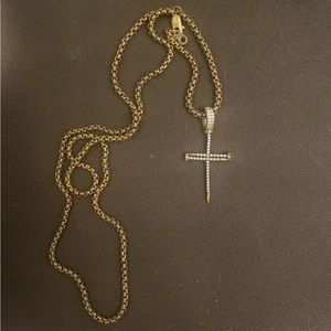 GLD 18k nail cross pendant & 18k gold plated 30” rounded box chain